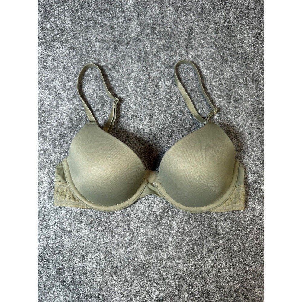 VS PINK Super Push Up Bra 34B Womens Green T Shirt Wired Sexy Feminine Smooth